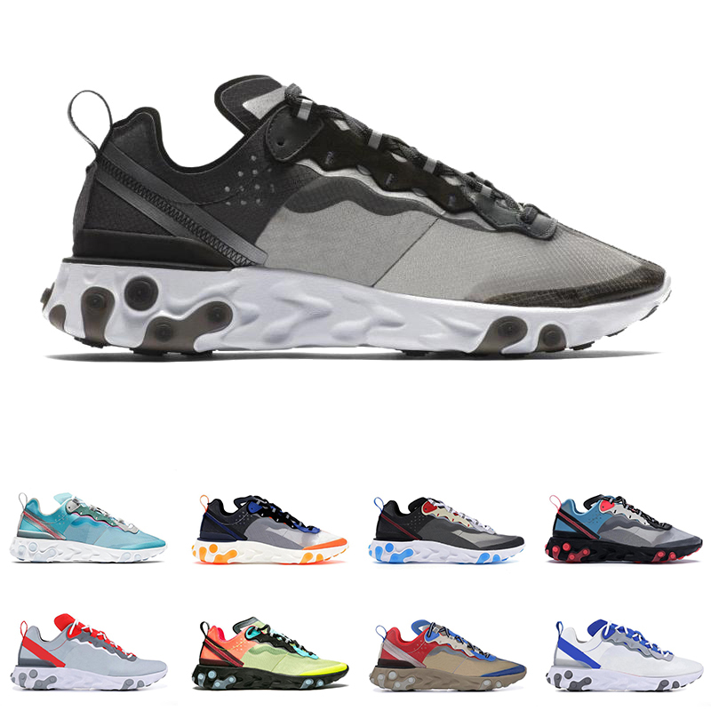 

Designer brand react element 87 55 running shoes for men women Moss Red Orbit triple black white mens trainers sports sneaker size 36-45, Dark grey