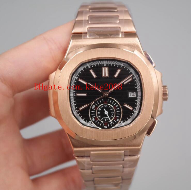 

3 Color Luxury High Quality Brand Watch 40.5mm Nautilus 5980/1R-001 Classic 18k Rose Gold Asia Mechanical Transparent Automatic Mens Watches, Black