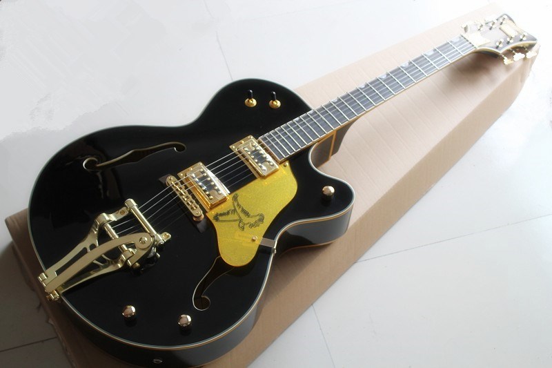 

Semi-Hollow Body Rosewood Fingerboard Big Tremolo Bridge Electric Guitar with Golden hardware,can be customized