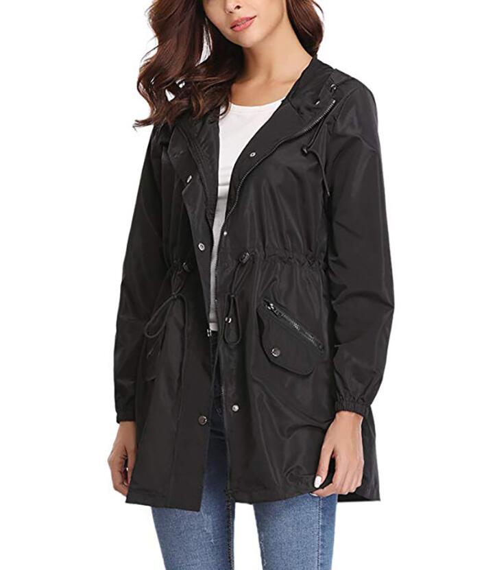 

Jacket Women autumn Windbreaker Outside Waterproof Lightweight Raincoat Hooded Overcoat Rain Jacket Jackets, Black