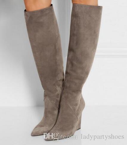 knee high gray suede boots