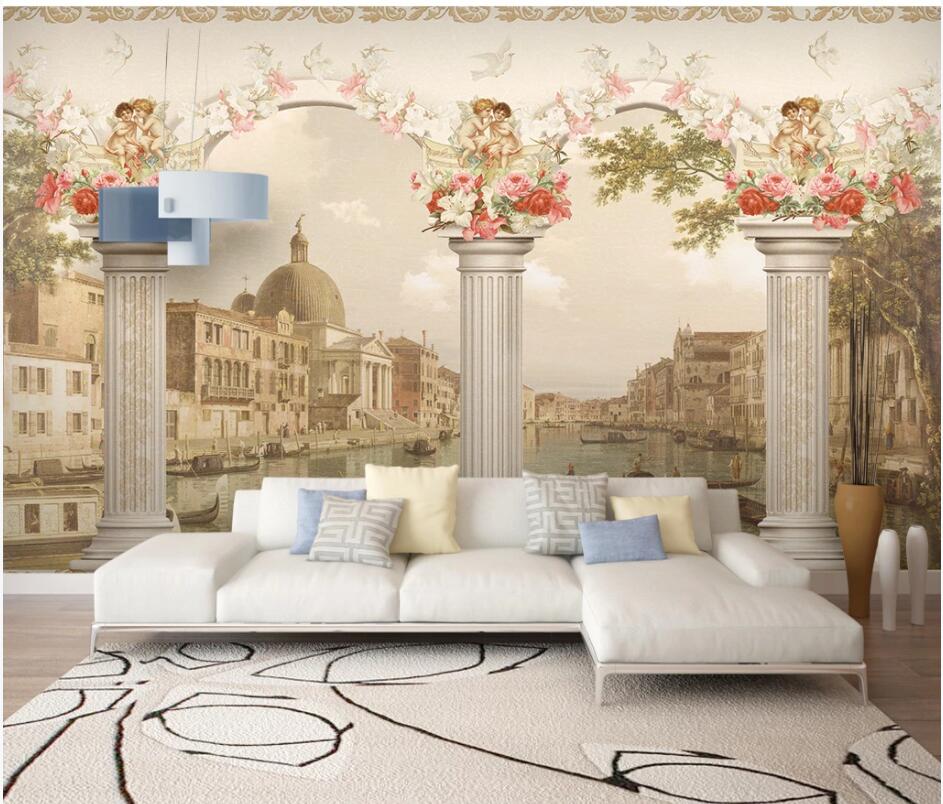 

3d photo wallpaper custom mural European Roman Column Angel Flower Oil Painting background Home decor living room wallpaper for walls 3 d, Non-woven wallpaper