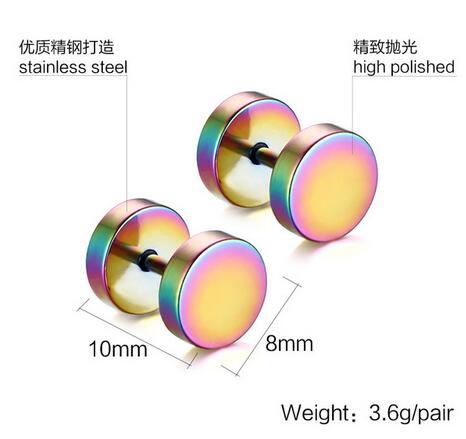 

5 colors New fashion 10*8 MM Delicate Double Round Stud Earrings 316L Stainless Steel Hip Pop Rock Dumbbell Men's Earrings