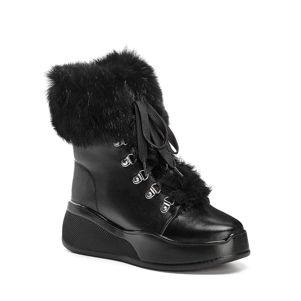 

Winter Women Thick Snow Boots Shoes Black Warm Shoes Women Lining Short Plush Thick Heel Genuine Leather Snow