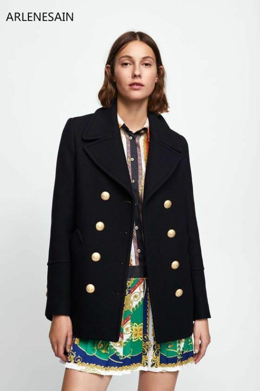 

Arlenesain custom 2019 new fashion WOMAN JACKE WOLLE MIT KNÖPFEN DOUBLE BREAST WOOL JACKET BLACK
