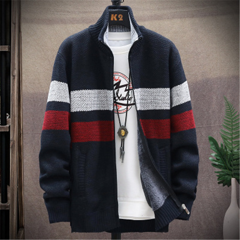 

Man Colorblock Cardigan Coats Jackets Fashion Trend Pocket Zipper Stand Collar Long Sleeve Slim Outerwear Designer Male Warm Clothing, Black;brown
