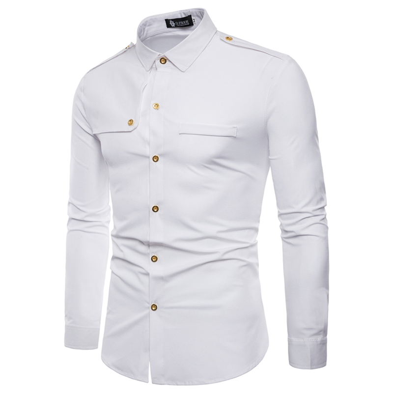 

2020 Spring and Autumn Fashion New Men's Casual Long-sleeve Tooling Shirt / Man's epaulette design work shirt, Black