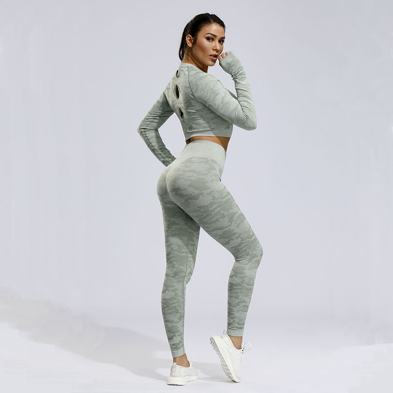 

Yoga Set Women Seamless Fitness Clothing Yoga Bra Sport Long sleeves Tops Camouflage Gym Leggings Pants Suit Workout Sportswear, Purplepants