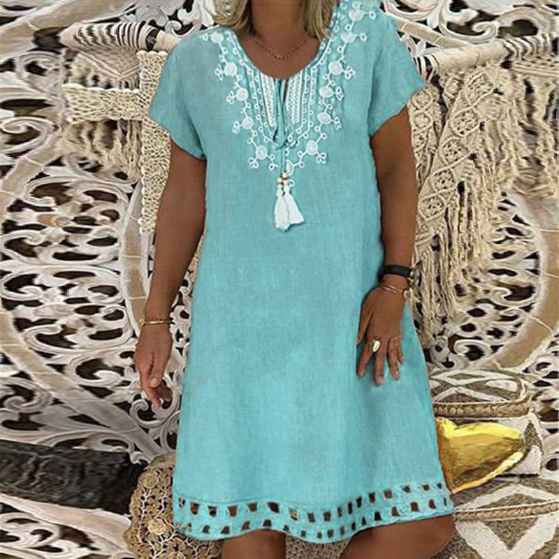 

5XL Plus Size Dress Summer Women Vintage print Short Sleeve Midi Dress Retro big size lace Loose Beach Casual Dresses vestidos, Khaki