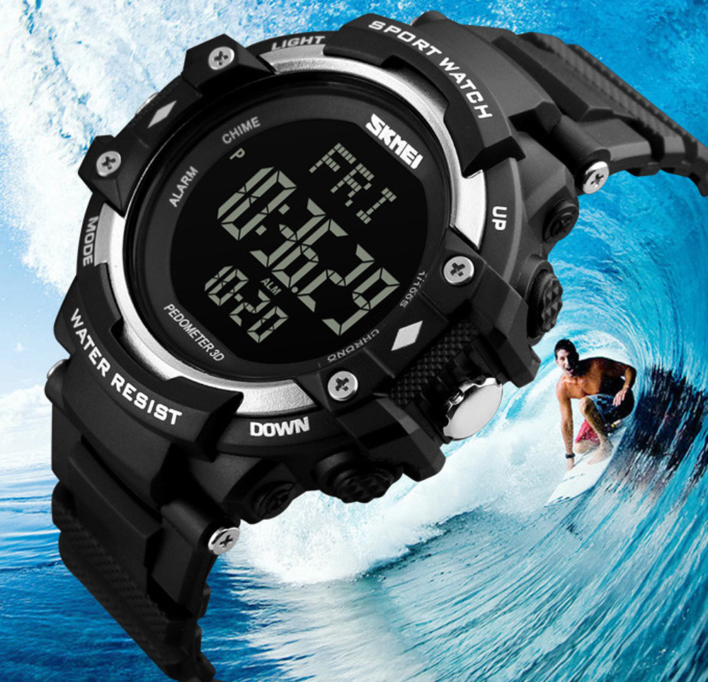 

New Mens Watch Man HeartRate Monitor Calories Digital Display Outdoor Sports Watches Reloj hombre SKMEI 1180 ZK30, Black