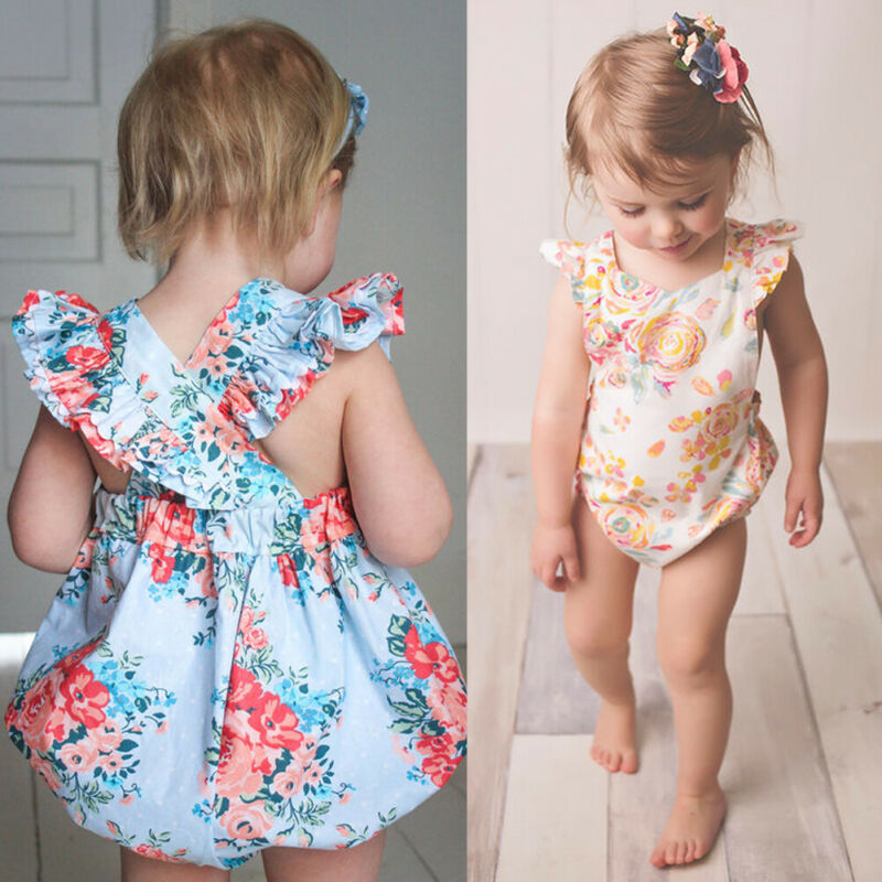 

Infant Baby Girls Floral Romper Backless Summer Bodysuit Playsuit Outfit Sunsuit