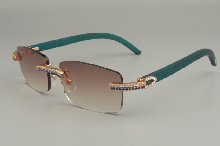

19 luxury fashion white blue double shot diamond glasses, natural red / black / color wooden temple sunglasses 352412-B, size: 56-18-135mm