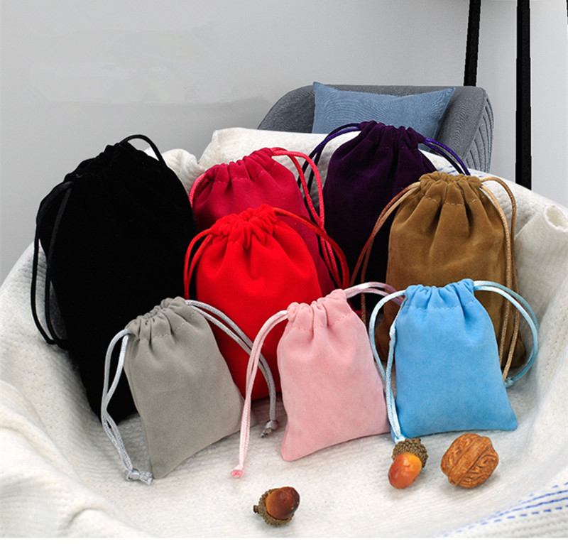 

100PCS/LOT Velet Pouches Jewelry Bags With Drawstring Party Packaging Gift Bag