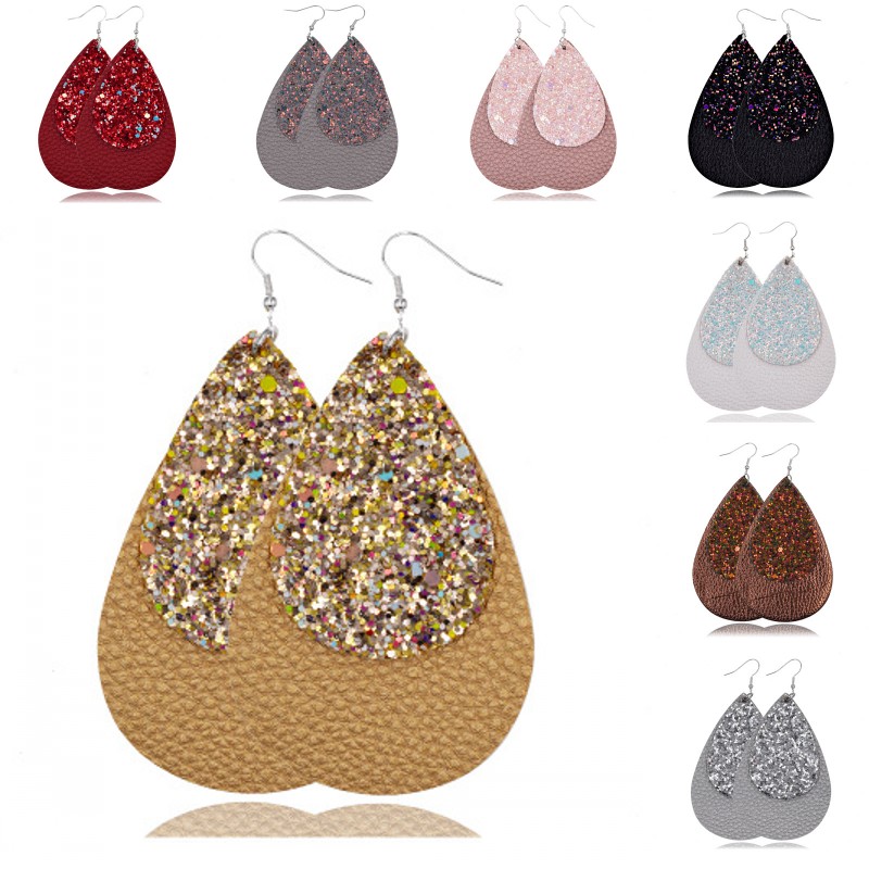 

Fashion Leather Earring Double Layer Teardrop Dangle Drop Earrings for Women Girls Lightweight Jewelry Free DHL Kimter-M350Y F
