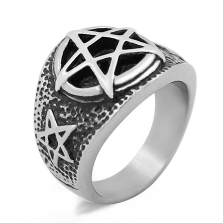 

Gothic Punk Satan Inverted Pentagram Satanic Symbol 316L Stainless Steel Mens Women Fashion Ring Vintage Biker Five-pointed Star Rings Silve