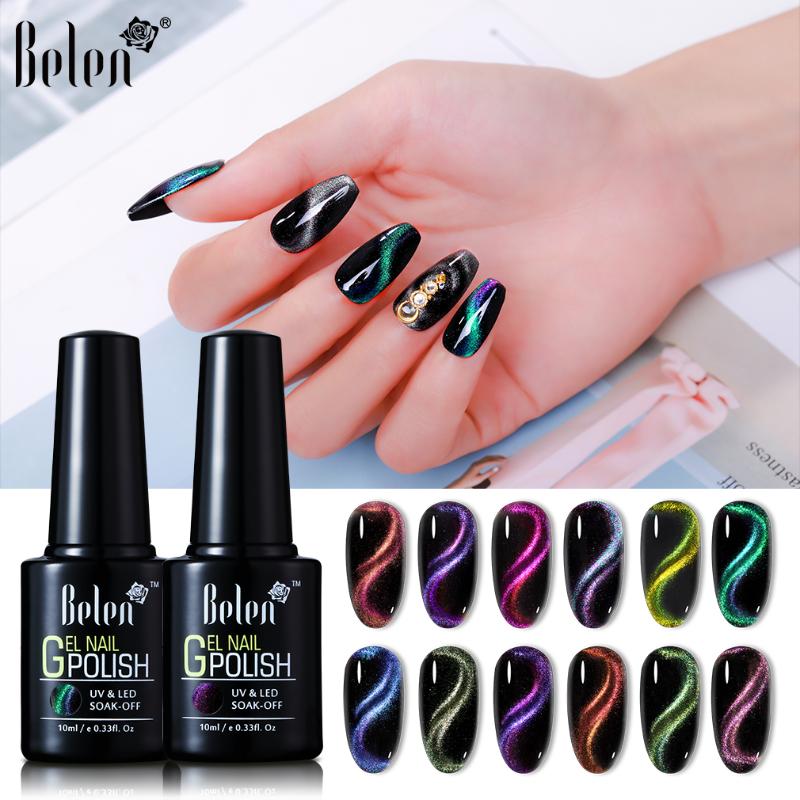 

Belen 9D Cat Eye Gel Polish Chameleon Magnetic Gel Long Lasting Shining Laser Cat Eye Nail Art Soak Off UV LED Varnish 10ML, Magnet