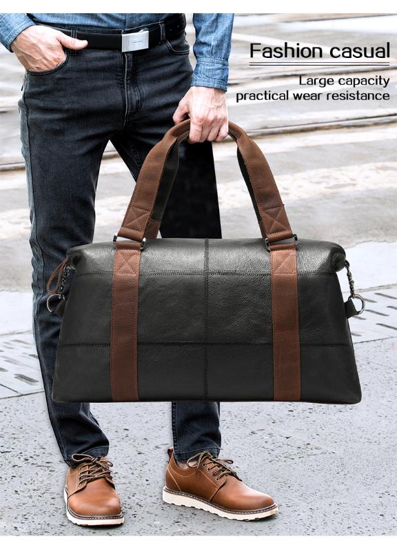 

Fashion Casual Men Travel Bag Nature Top Layer Cowhide Men's Tote Bags Wear Resistance Large Capacity Retro Travel Duffel Bag, Black