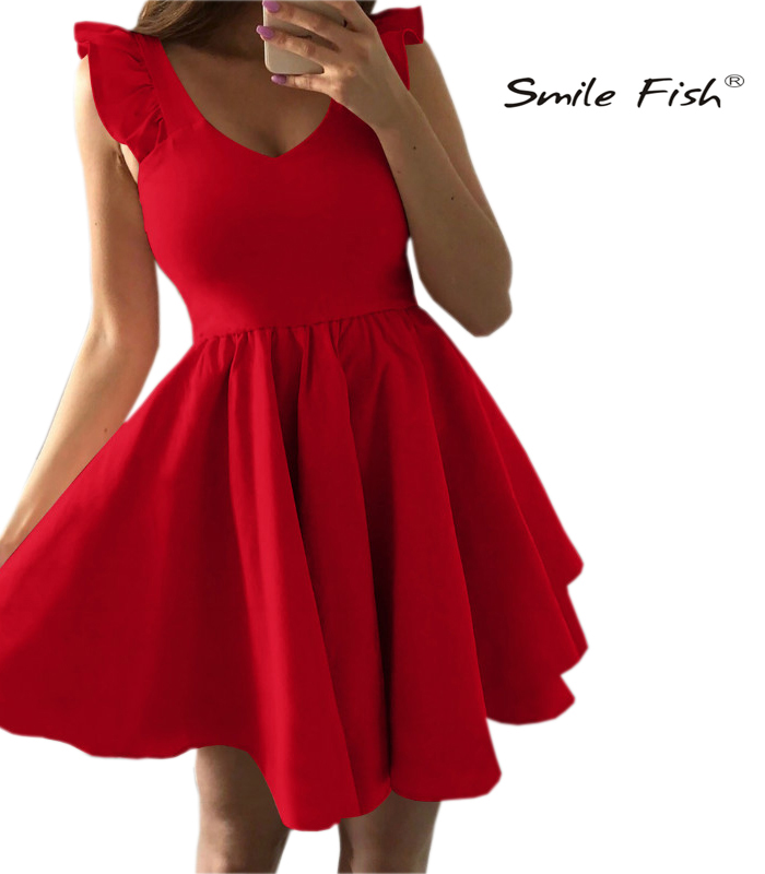 

Cute Party Dress Sweet V-neck Mini Dress Ruffles Sleeve A-line Outwear Red 2020 New Kawaill 2XL Plus Size Overalls M0555, Green