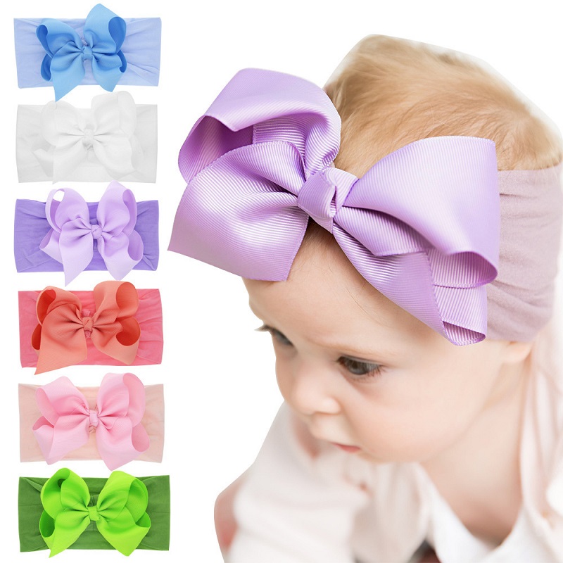 

Baby Girls Solid Bowknot Elastic Hair Bands Headbands Toddler Kids Headwear Headdress Bandanas Beautiful HuiLin DWH64, Slivery;white