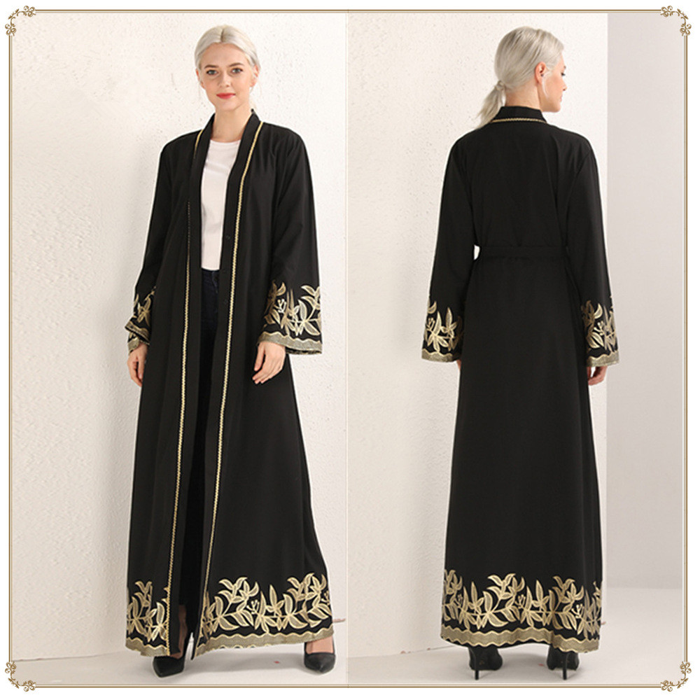 

Muslim Dress Women Elegant Gold Stamping Printing Dubai Abaya Dresses Casual Long Sleeve Kaftan Maxi Dress Jubah Robe Clothing