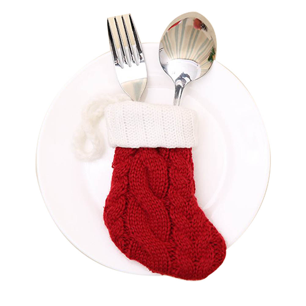 

1Pcs Christmas Knitting Sock Knife And Fork Bag Red Colorful
