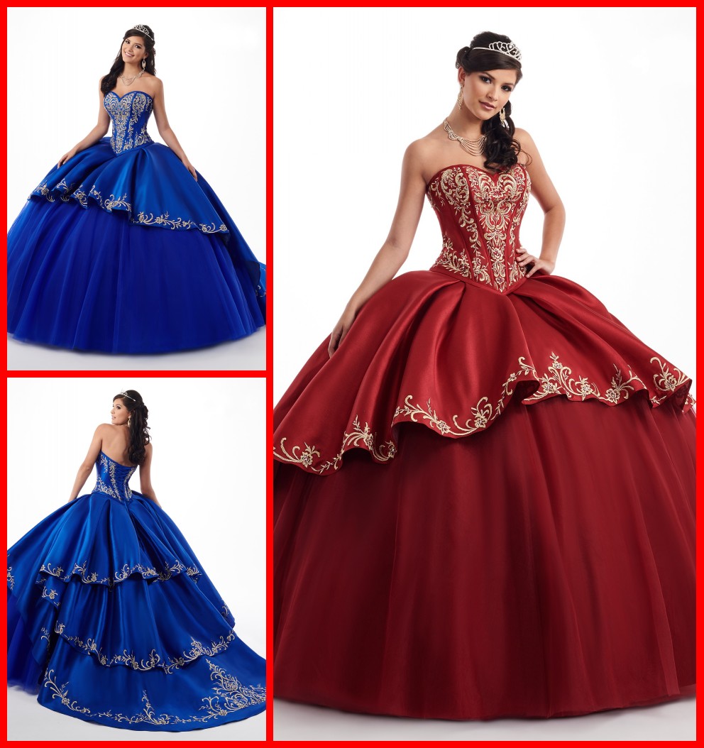 

Amazing Royal Blue Burgundy 2022 Quinceanera Prom dresses With Gold Embroideried Sweetheart Satin Ball Gown Evening Party Sweet 16 dress, Olive