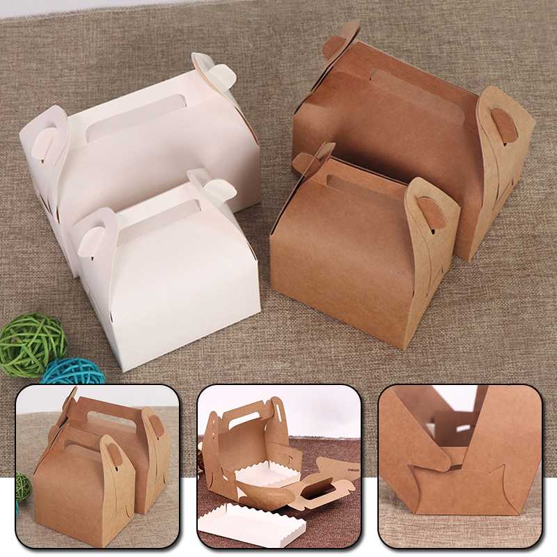 

10pcs Cake Kraft Paper Box With Handle Boxes Christmas Birthday Wedding Party Candy Gift Packing Box