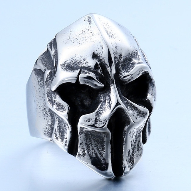 

Mens Jewelry Unique Punk Gothic Skull Mask Stainless Steel Cool Biker Vintage Ring - Silver Black - By Mate Rings