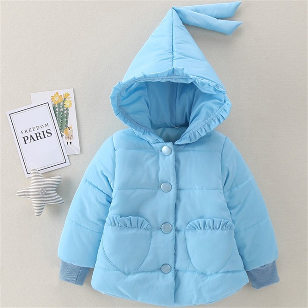 

Kids Girls Parkas Coat Clothes Children Kids Winter Warm Solid Color Button Down Jacket Hooded Parkas Coat, Blue