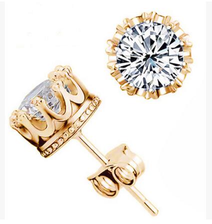 Bande Nouvelle Couronne De Mariage Boucle D'oreille Nouveau 925 En Argent Sterling CZ Diamants Simulés Fiançailles Beaux Bijoux Cristal Boucles D
