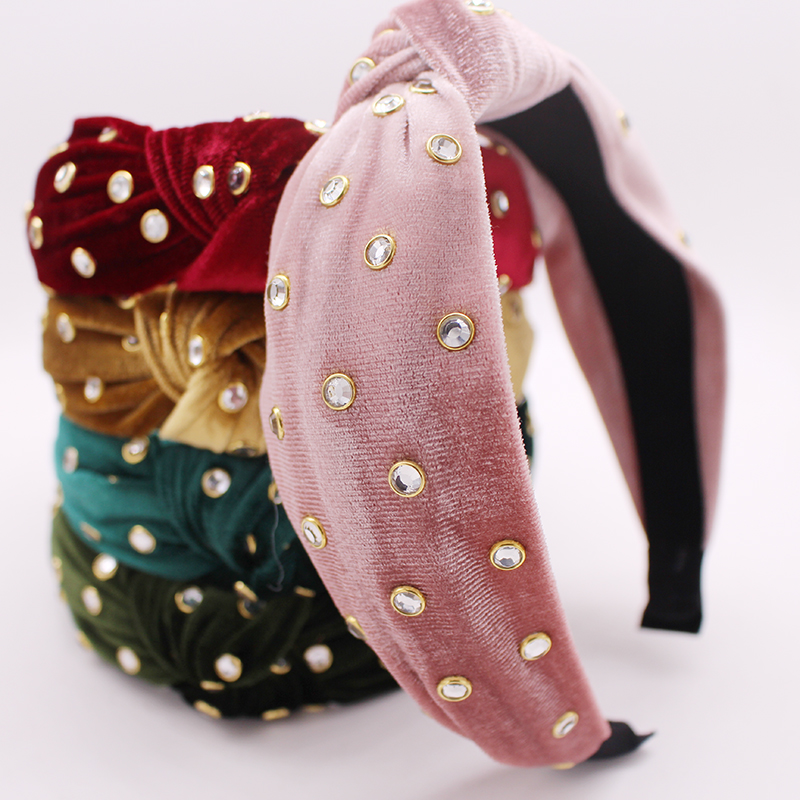 

Bohemian Velvet Knotted Hairband With Rhinestone Knot Headband Hair Accessories Hair Jewelry
