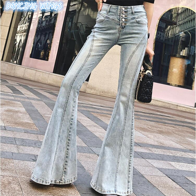 

Women's High Waist Wide Leg Jeans Spring Autumn Winter 2020 Long Flares Denim Jean Ladies Female Bell-bottomed Pants, Light blue