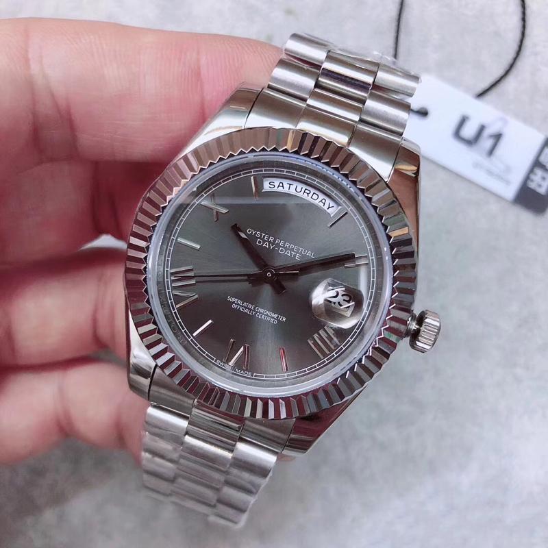 

16 colors Mens Watch Gray Rome Number Face Big Date Automatic Mechanics Watch Men Sapphire Glass Stainless Steel watches, Freight difference