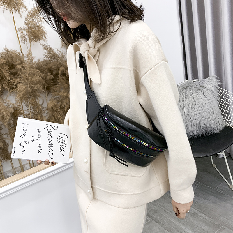 

Korean Solid Color Women PU Leather Waist Bag Travel Summer Mini Fashion Fanny Pack Casual Crossbody Belt Bag Female Chest, Black