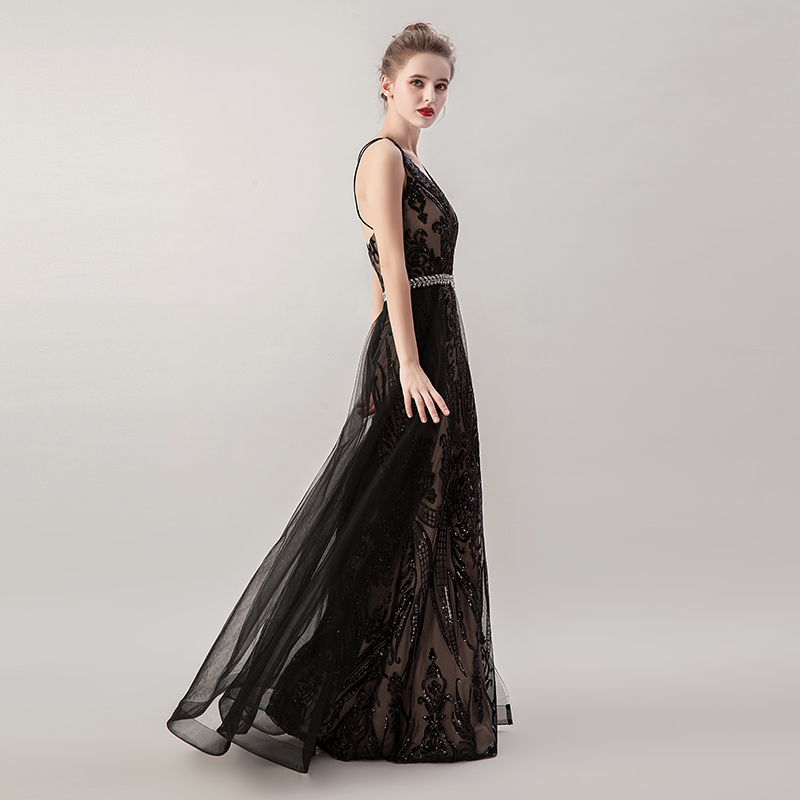 

2020 Black Sexy Elegant Evening Dresses Mermaid Sequins Long Backless Formal Party Prom Wear 5265 Maxi Dress with Detachable Overskirt, Same as picture
