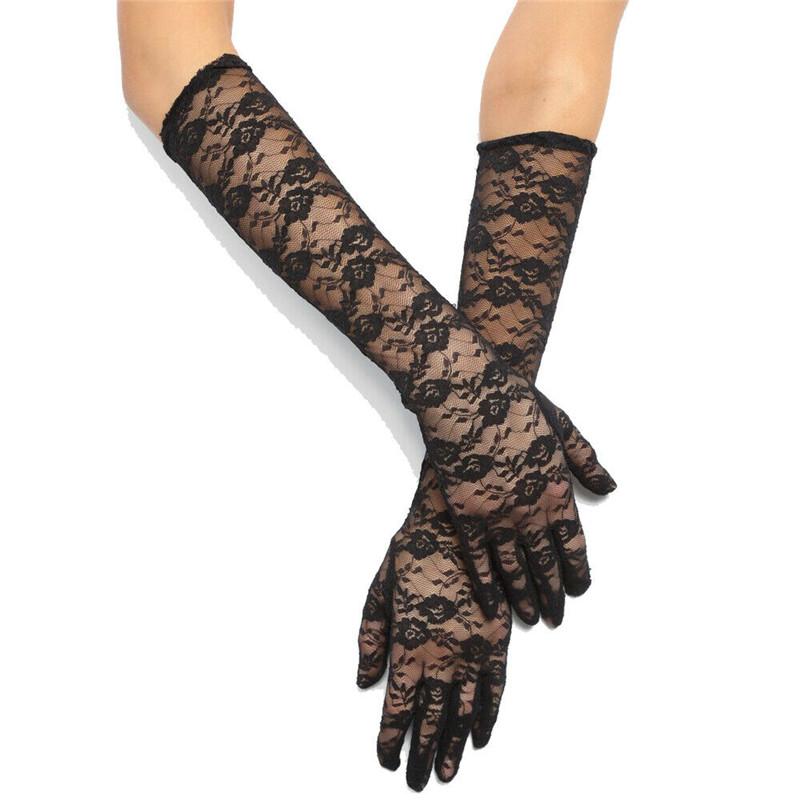 

Trendy women clothes Tulle Arm Warmers Lace Semi Sheer Bridal Wedding Dress Party Gloves Touchscreen one pairs