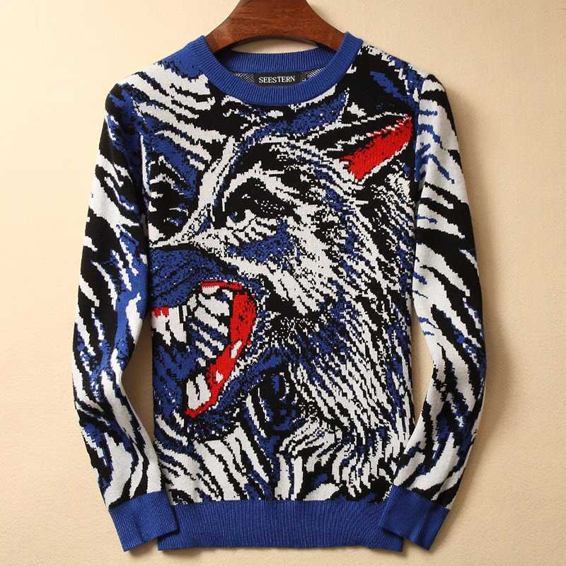 

SEESTERN brand clothing fashion animal sweater men Camouflage wolf sweaters long sleeve warm tops hip hop male wolfish casual