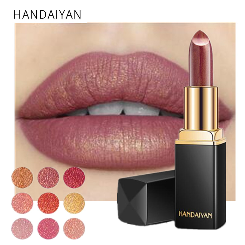 

New Brand Professional Lips Makeup Waterproof Long Lasting Pigment Nude Pink Mermaid Shimmer Lipstick Makeup Cosmetics, White