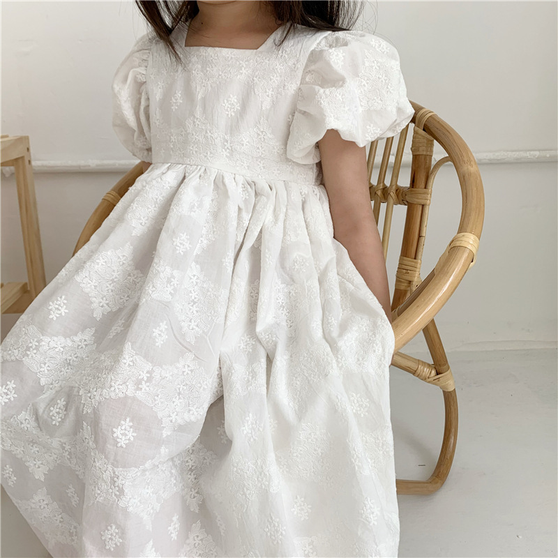 

South Korea Girls Embroidered Lace Dress 2020 Summer Sweet BabyGirls Puff Sleeve Short Sleeve Princess Dress for Praty/birthday, Bs