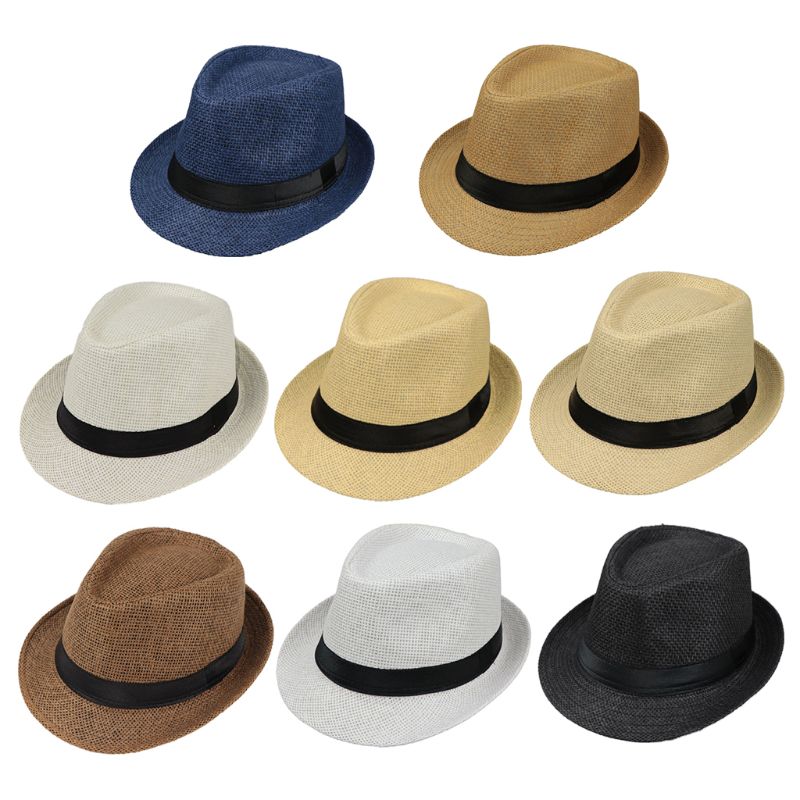 

Children Kids Summer Beach Straw Hat Jazz Panama Trilby Fedora Hat Gangster Cap Outdoor Breathable Hats Girls Boys Sunhat