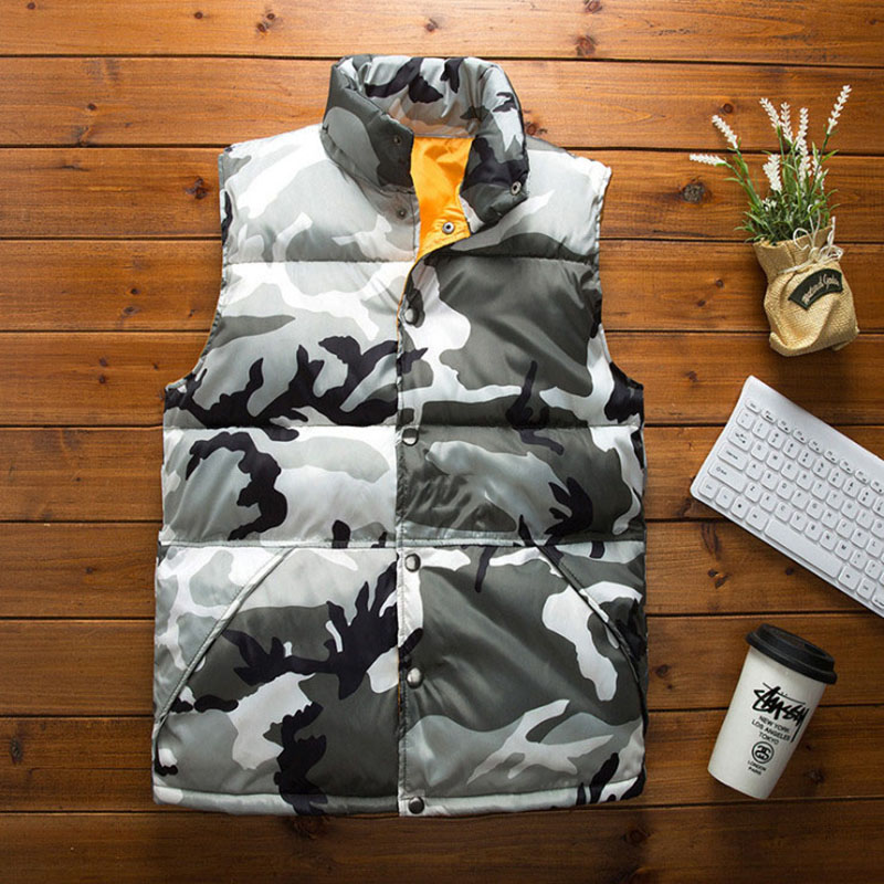 

New Arrival Vest Men Camouflage Cotton Men's Vest Warm Sleeveless Jacket Men Teen Fashion Casual Coats Mens Waistcoat, Gray