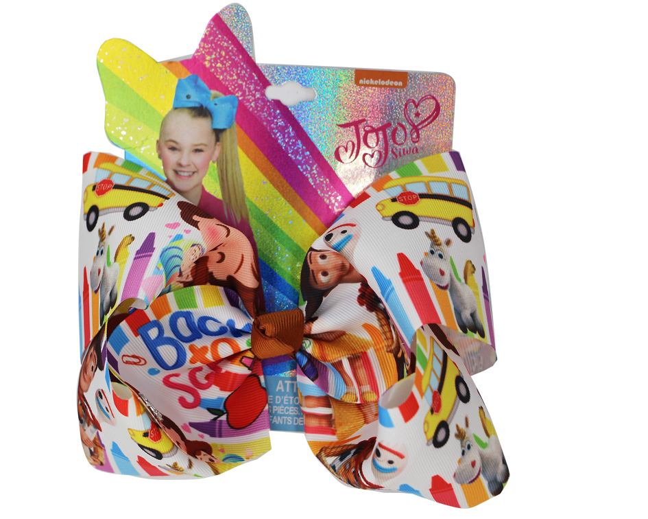 

JOJO SWIA 8 Inch Large Bowknot PRINT "Black ot school "Ribbon Hair Bows for Girls Alligator Clips Hair Barrettes Accessories 12PCS, Slivery;white