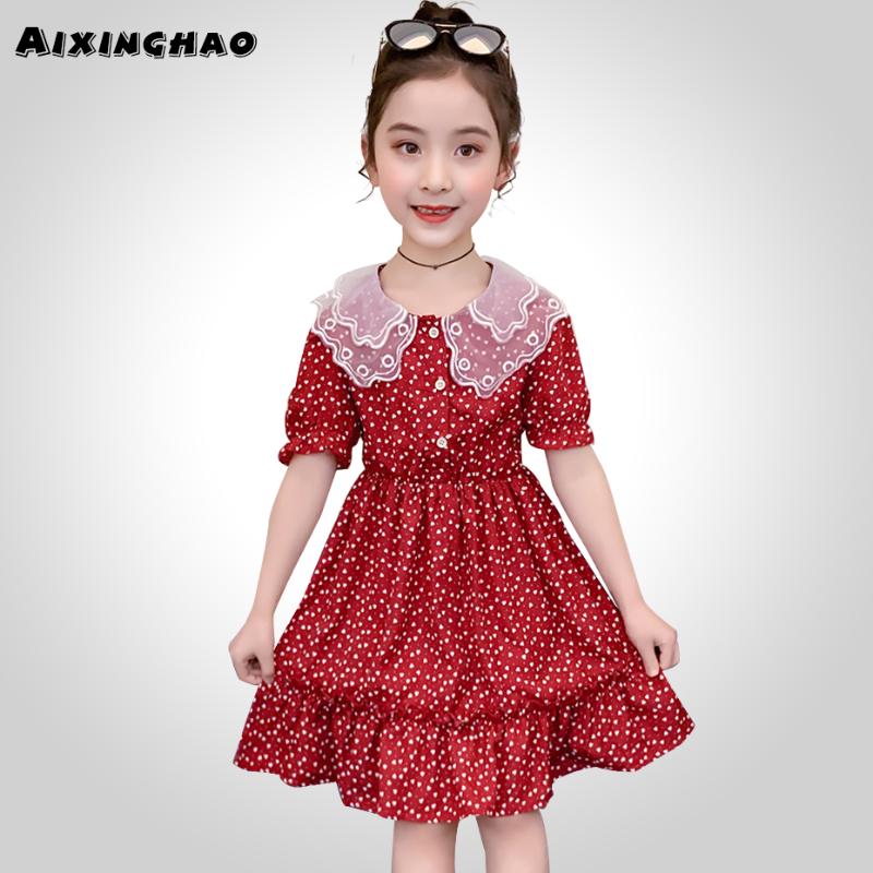 

Dresses For Girls Dot Pattern Girls Summer Dress Casual Kid Ruffles Dress Lace Neck Summer Clothes, As picture
