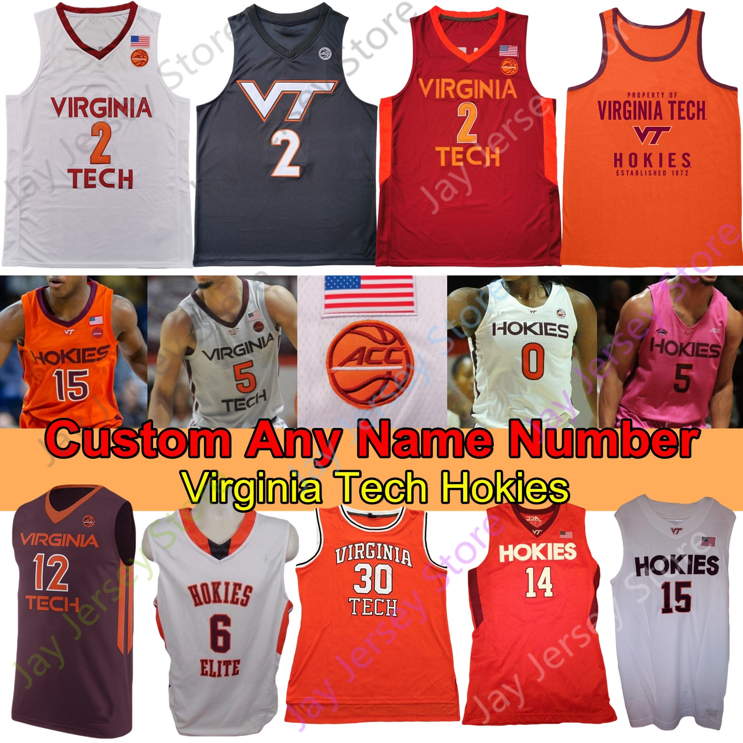 

Virginia Tech Hokies Basketball Jersey NCAA College Landers Nolley II Nahiem Alleyne P.J. Horne Radford Cone Cattoor Bede John Ojiako Walker, White i