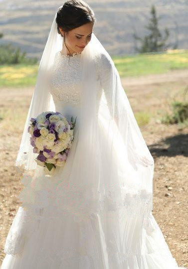 

2019 Muslim Wedding Dresses High Neck Half Sleeves Appliques Satin Tulle Floor Length Modest Wedding Gowns Bridal Dresses Zipper Up, Black