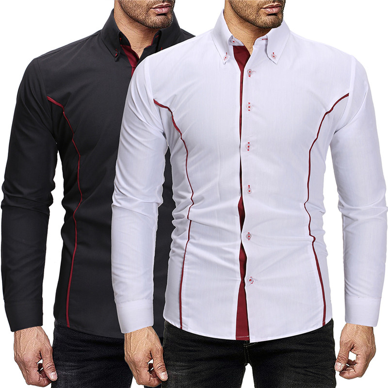 

HuLooXuJi Men Fashion Contrast Color Patchwork Shirt Four Season Long Sleeve Casual Shirts Slim Fit Luxury Men Soft Tops, Black