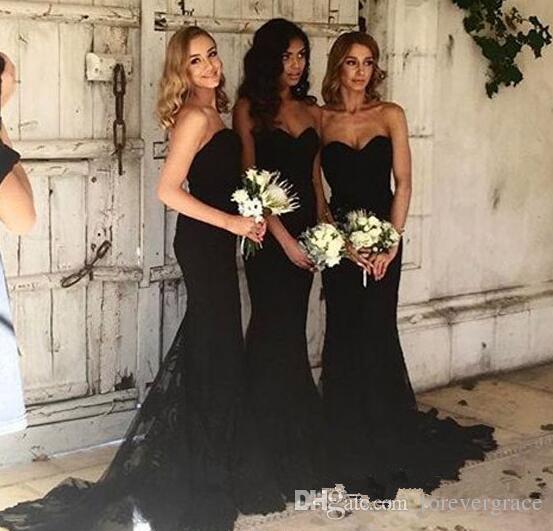 

2019 Summer Spring Black Bridesmaid Dress Lace Sleeveless Country Garden Formal Wedding Party Guest Maid of Honor Gown Plus Size Custom Mad
