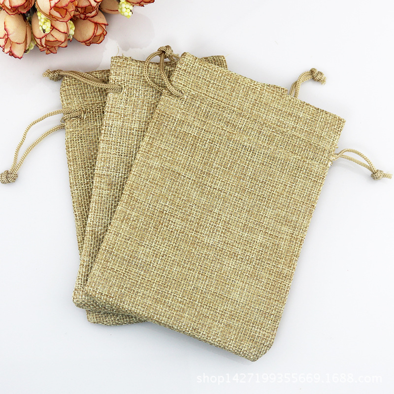 10pz Piccolo Sacchetto IUTA JUTA Sacco Coulisse Naturale Stampa Dot Regalo