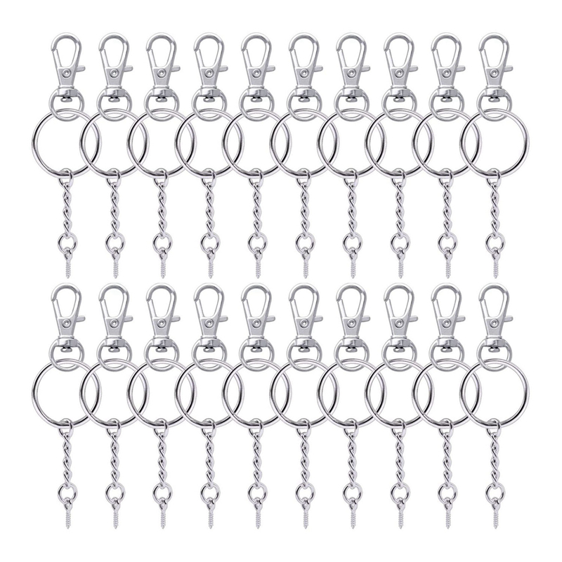 

50 Pieces Metal Swivel Clasps Lanyard Snap Hook Lobster Claw Clasp and Key Rings Keychain with 11mm Screw Eye Pins