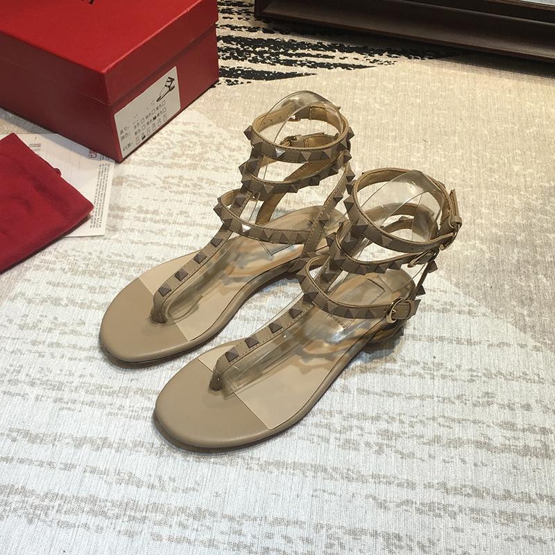 

Hot Sale-2019 Fashion Genuine Leather Women's Flats Ankle Strap Rivets Sandals Summer Wome's Shoes 36-40 b52, Black